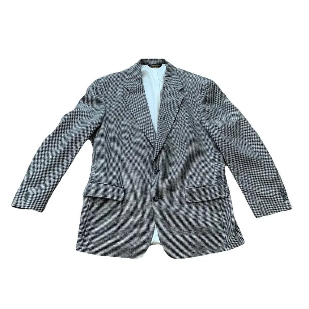 Brooks Brothers Sport Coat Blazer 42R Houndstooth Black Tan 2 Button USA Vintage